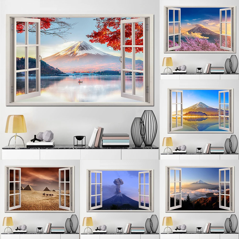 

Japanese Mount Fuji Landscape Mural Picture 3D Window Poster and Prints Modern Wall Art Canvas Prints for Living Room Home Decor