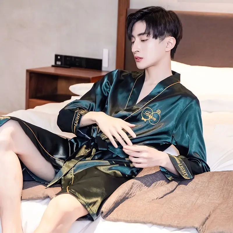 Silks Nightgown Shorts Two-piece Set Mens Kimono Robe Bathrobe Pajama Set Printed Luxury Branded Loungewear Homewear New