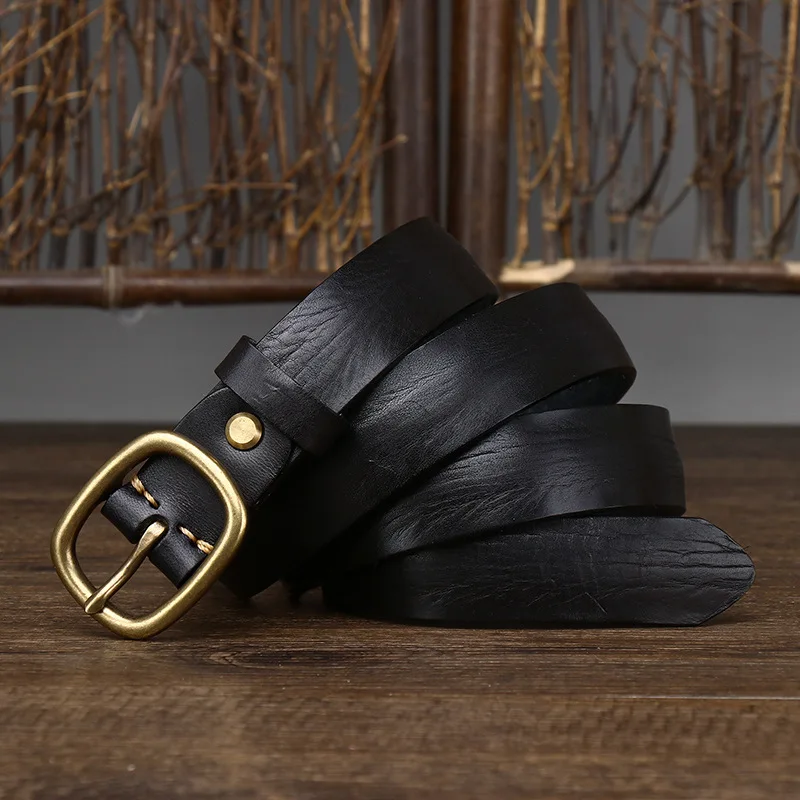 2.8cm Ladies Thick Cowhide Copper Buckle Genuine Leather Jeans Belt Women High Quality Retro Luxury Cintos Female Waistband