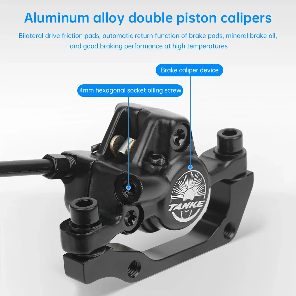 Mountain Bike Disc Brake TANKE MTB Hydraulic 2Piston Lightweight XC Trail Calipers Original Metal Pads Oil Pressure Rotor handlebar short grip