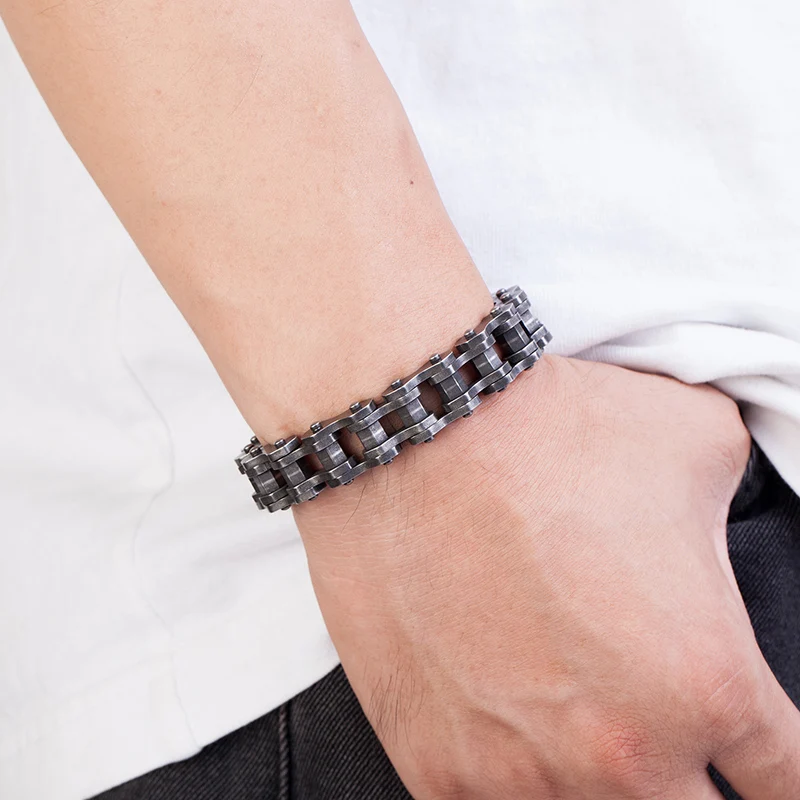 MKENDN Vintage Oxidized Black Bicycle Link Chain Bracelets
