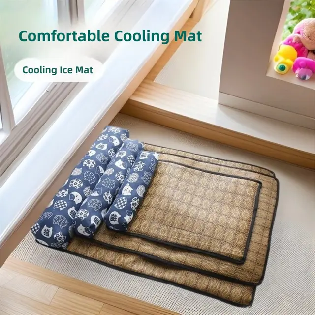Safe Cute Print Pet Cooling Mats Washable Foldable Dog Cooling Mat Breathable with Pillow Pet Sleeping Pad Indoor 2