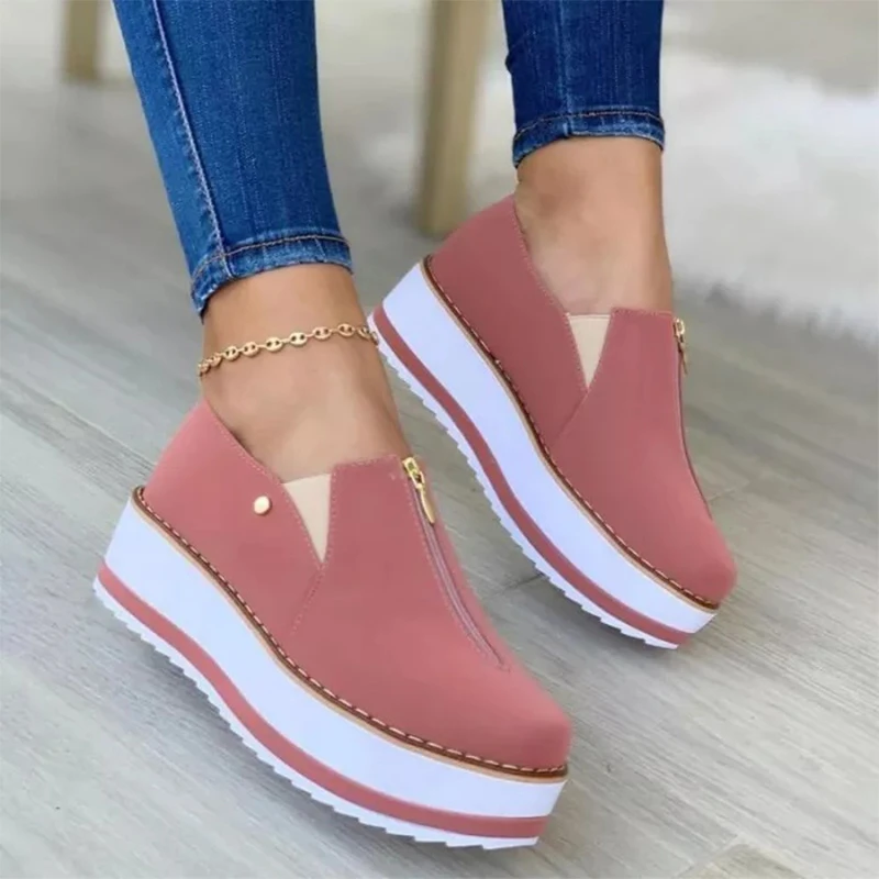 Mocasines con cremallera Mujer, cordones De cuero PU suave, Zapatos De plataforma plana con costura| | - AliExpress
