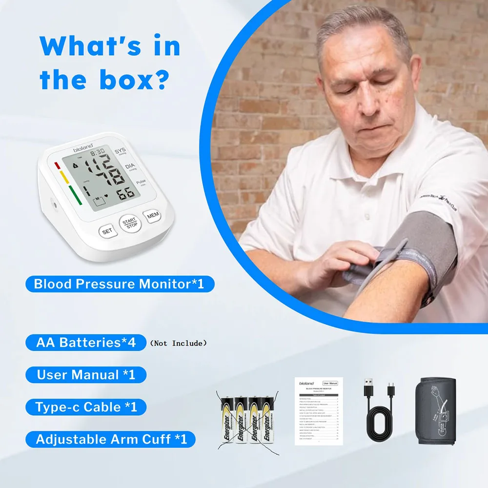 bioland 2005-1 Rechargeable LCD Display Wrist Blood Pressure Monitor Upper Arm Automatic Digital BP Machine Heart Rate Monitor 4