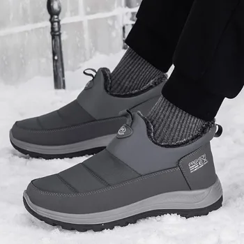 Men Boots Waterproof Winter Lightweight Snow Boots Thick Warm Fur Men Shoes Plus Size Unisex Ankle Boots Slip On Casual Shoes