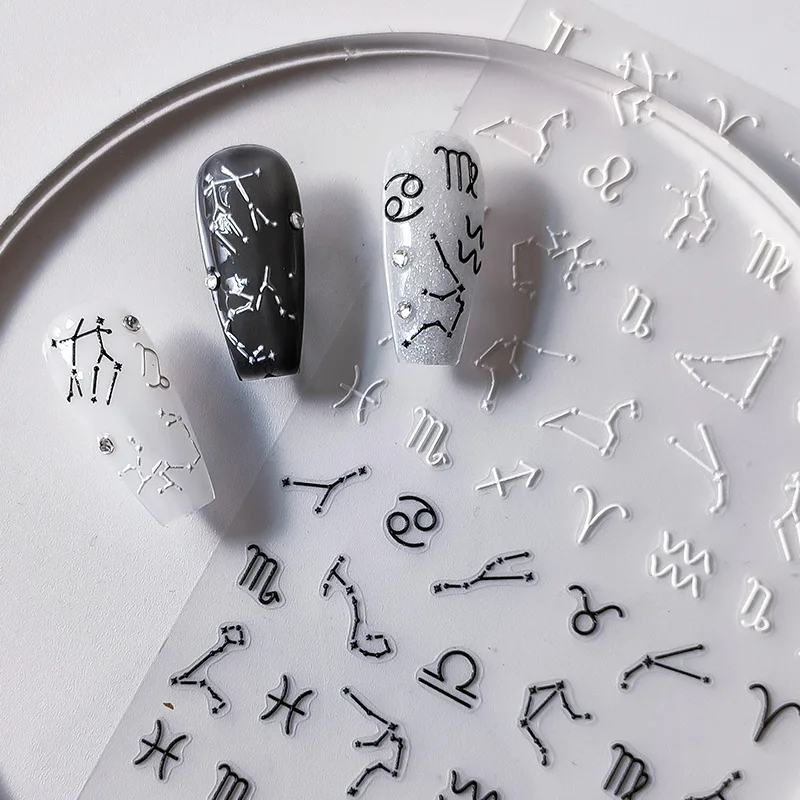 Nail Stickers Nail Art Tools Nail Decals 5D Realistic Relief Zodiac Twelve Constellations Adhesive Nail Art Stickers Decals Manicure Ornaments