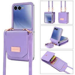 Stylish Girls' PU Leather Crossbody Card Wallet Phone Case with Strap - Galaxy Z Flip 8 (Purple)