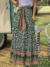 

Women Bohemian Floral Printed Long Skirts Celmia 2022 Fashion Bandage High Waist Maxi Jupes Summer Holiday Stitched Hem Falda