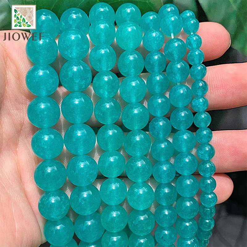 Glatte natürliche Amazonit blau Chalcedon Runde lose Perlen DIY Charms Armband Halskette für Schmuckherstellung 4/6/8/10/12/14mm 15"