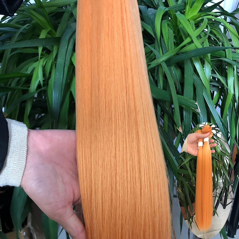thumbnail image 1 of Paquete de cabello lacio, extensión de cabello sintético súper largo, tejido de cabello lacio Yaki falso, color naranja, de punta a punta YunRong, 1 of 5