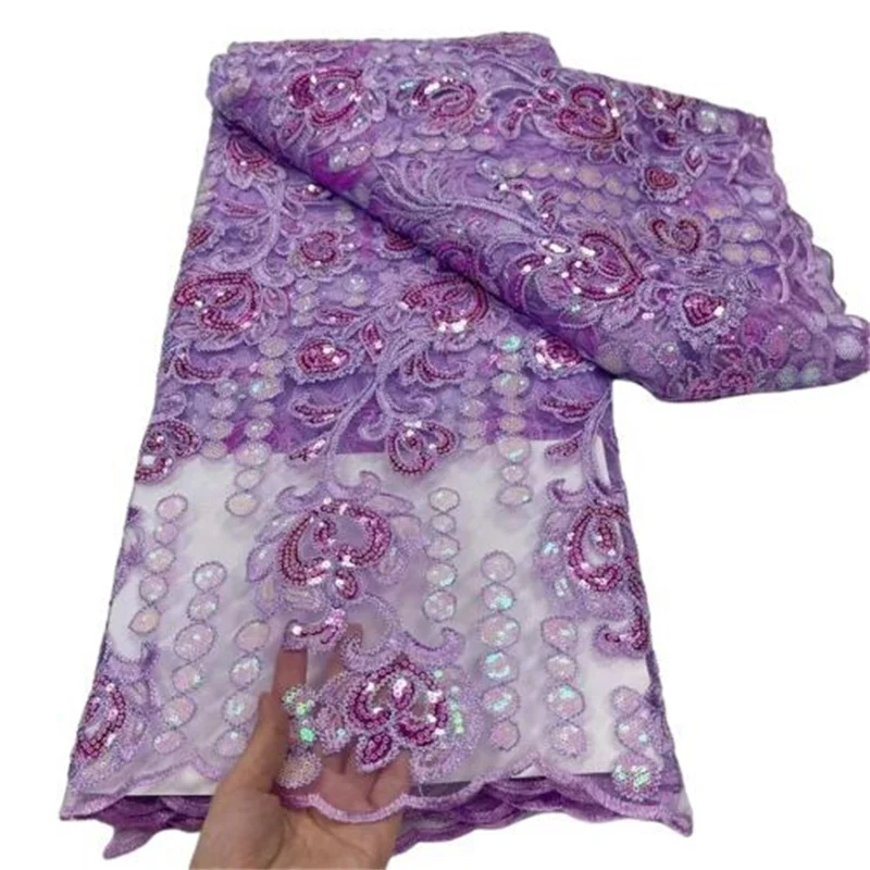 

2022 Nigeria Women's Sequins Sewing Material 5 Yards High Quality Cord Lace Embroidery French Lace Fabric For Wedding J99-7