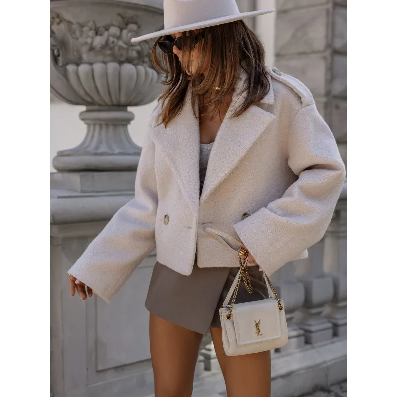 2025 automne et hiver nouvelle mode femmes chandails manteaux costume grande taille col couleur unie laine hauts vêtements pour femmes