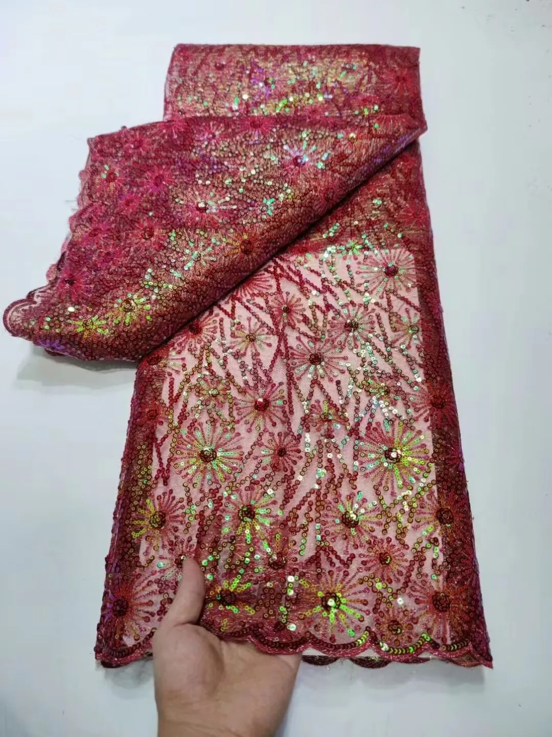 

African Lace Fabric 2022 High Quality Elegant Nigerian Sequins Net Embroidered French Tulle Lace Fabric 5 Yards with Sequins