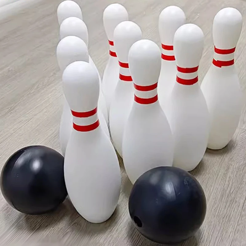 Mini set da bowling in plastica 2 palline e 10 pin Sport all'aria aperta Esercizio indoor Intrattenimento Puntelli Gutterball Divertente set da bowling TMZ - immagine 5