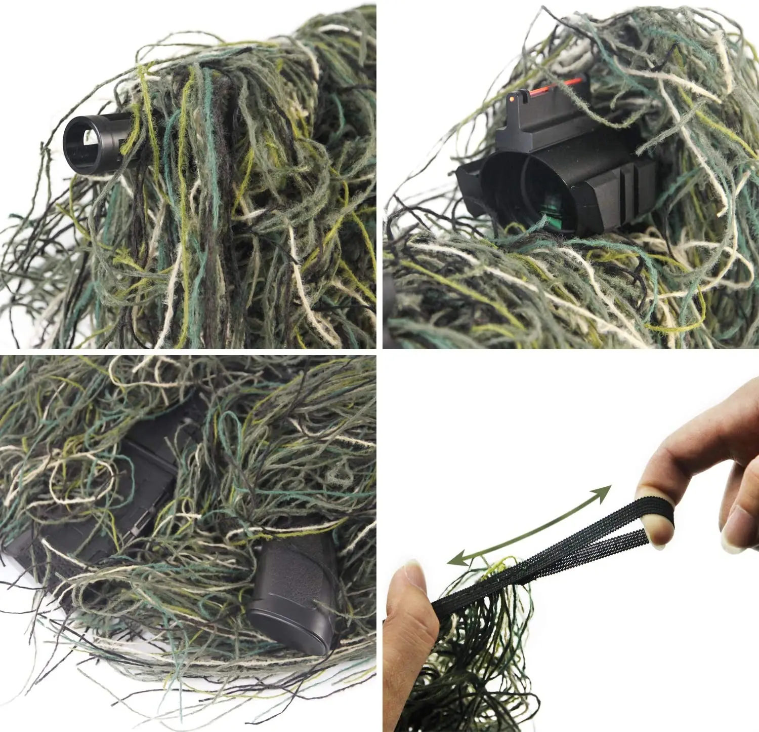 Camouflage Airsoft Hunting Blind Ropes CS Gun Wraps Jungle/Desert/Snow Ghillie Rifle Cover Wrap Synthetic w/Elastic Strap