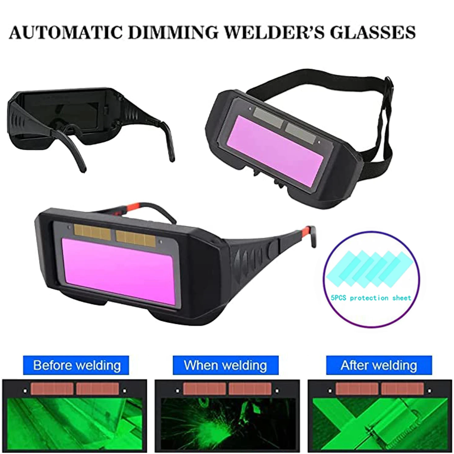 Solar Auto Darkening Welding Goggles Welder Glasses Safety Protective Welder Helmet with Adjustable Shade  Anti-glare Goggles welder mask welding helmet with rechargeable headlight automatic dimming electric welding mask for arc weld welding goggles