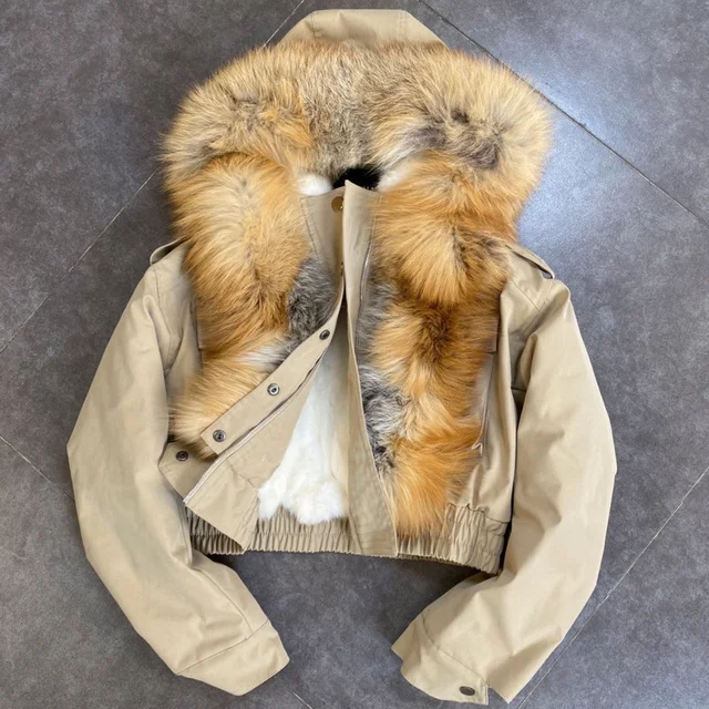 Embrace Winter Elegance with Removable Fox Fur and Wool Liner Crop Jacket