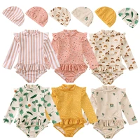 Girls Cute Backless Floral One-piece Swimsuit Baby Bikini Swimwear with hat Sun-proof Beach Vacation Toddlers Kids Chic Swimsuit 1