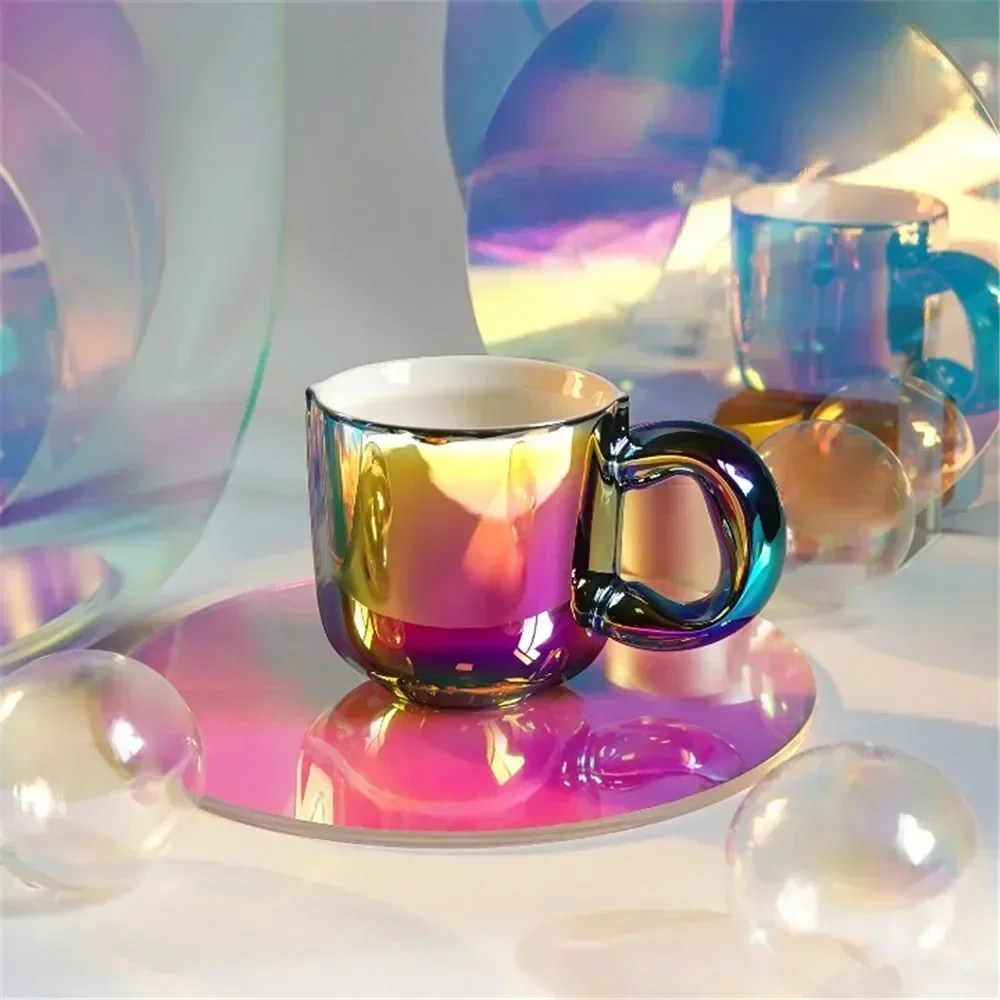 

Luxury Pearlescent Gradient Rainbow Ceramic Mug Coffee Tea Cups With Exquisite Box For Women Men Gift