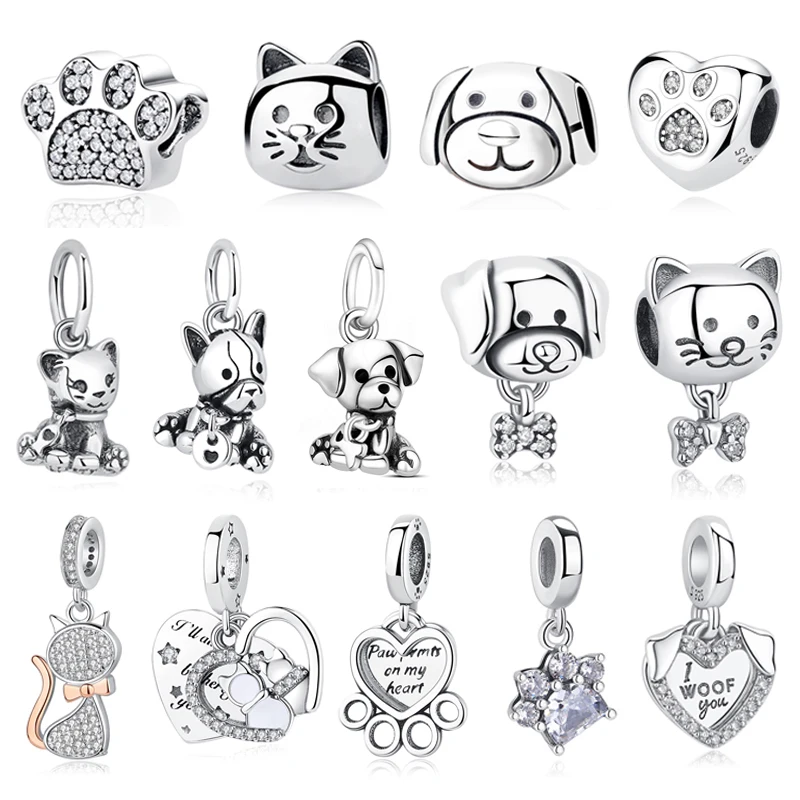 Animal Charm Jewelry 925 Sterling Silver Charm Love Dog Puppy Cat Paw Pendant Charms Fit Pandora Bracelets Necklaces Diy For Women