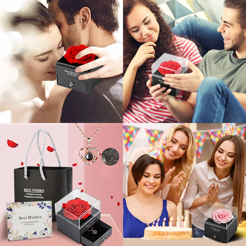 Eternal Artificial Flower Gift Box Jewelry Packing Empty Box for Mother's Day,Valentines Day,Birthday,Wedding Decoration Supply