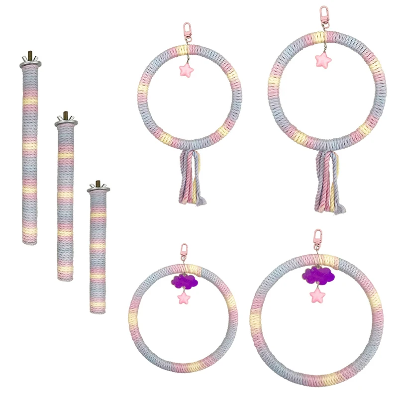 Colored Cotton Parrot Pole Flexible Hanging Clip Swing Colorful Perch Rotating Comfortable Bird Cotton Rope Swing Pet Supplies