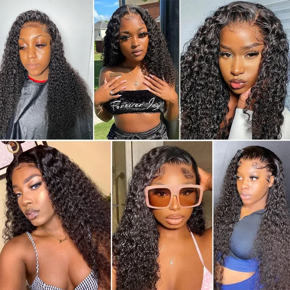 Human Hair Weave Raw Indian Kinky Curly Bundles with 13x4 HD Transparent Lace Front Closure