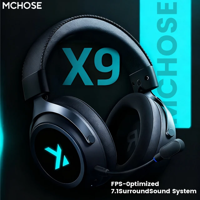MCHOSE X9 Wireless Headworn Game 7.1 Headset Bluetooth 2.4G Three Mode 53mm Aluminum Foil Polymer Diaphragm eSports Gift Headset
