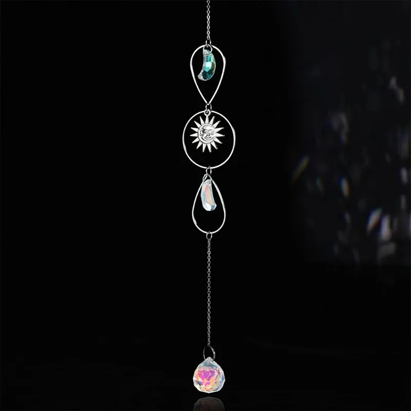 1pc Crystal Wind Chime Moon Sun Catcher Diamond Prisms Pendant Dream Catcher Rainbow Hanging Drop Home Garden Decor Windchime