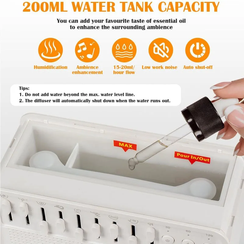 Wireless Sleeping Bluetooth Speaker White Noise Sleep Machine with Oil Diffuser Simulated Flame Light Air Humidifier Sleep Timer