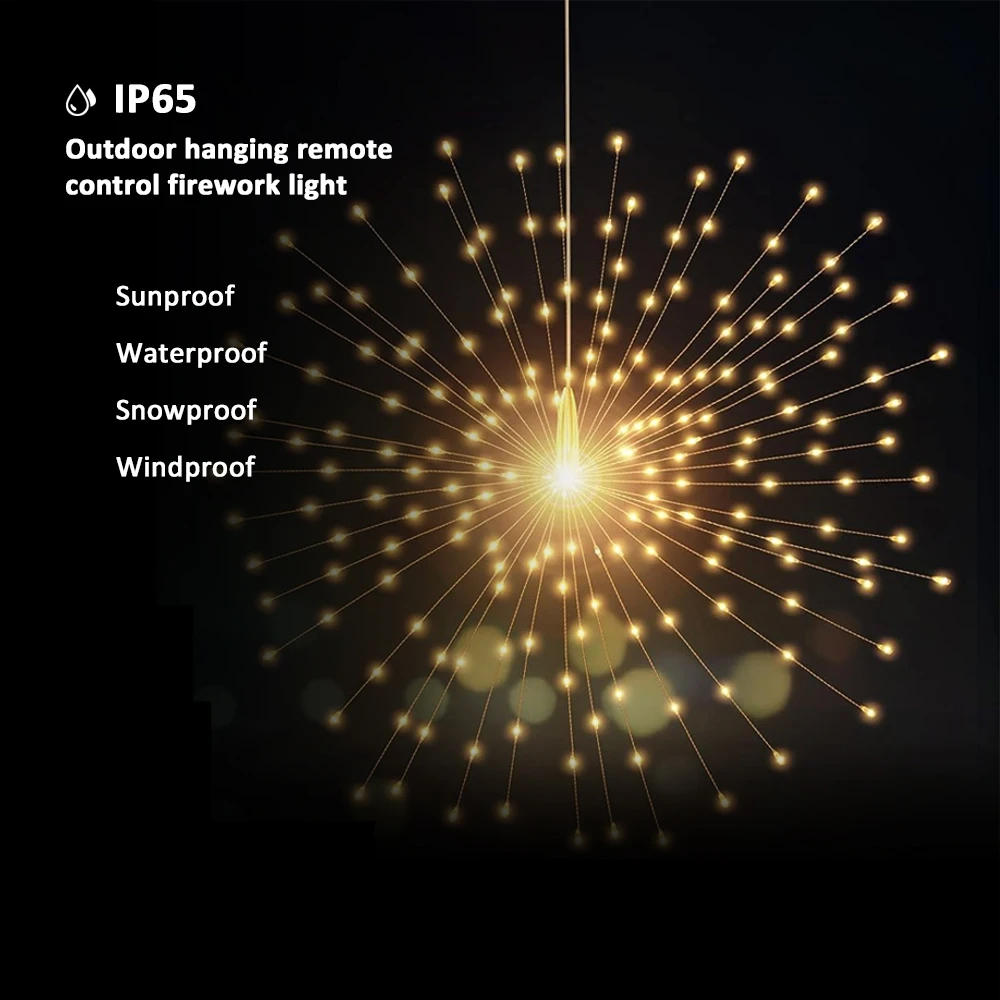 Solar Firework Light 360/480 Led Copper Wire Starburst Outdoor Fairy Light with 8 Modes Remote for Garden Patio Tree Eave Party