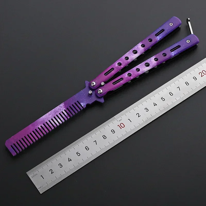 Foldable Comb Stainless Steel Practice Training Butterfly Knife Comb Beard Moustache Brushe Salon Hairdressing Styling Tool 4