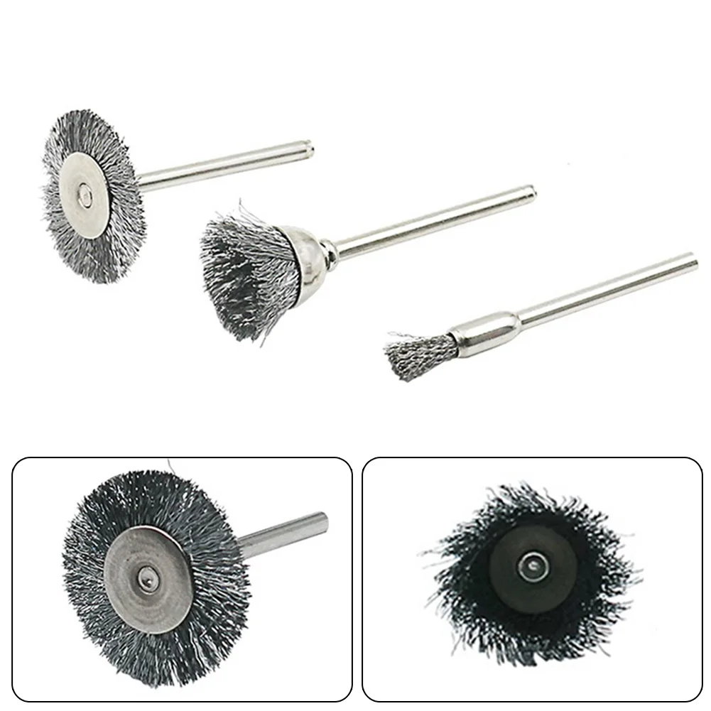 3Pcs Stainless Steel Wire Brush Wire Wheel Rotary Tool Rust Removal Polishing Mini Drill Polishing Accessories 3pcs chisel drill bit tempered steel point chisel hex shank flat chisel rotary hammer spade chisel tile removal chisel kit