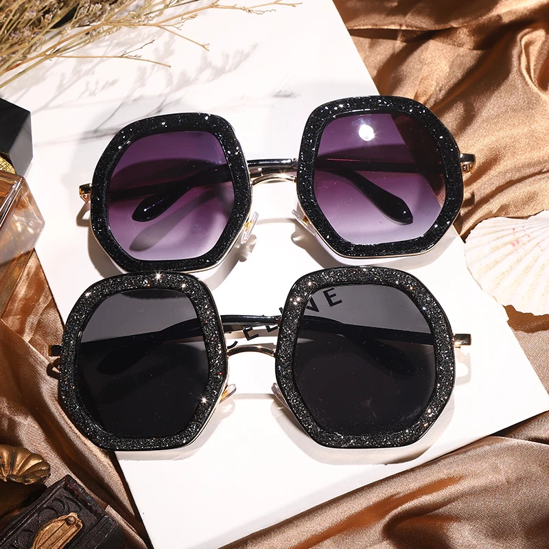big sunglasses for women Irregular Round Sunglasses Oversize Polygon Crystal Frame Eyeglasses Luxury Brand Designer Shiny Diamond Eyewear UV400 Shades square sunglasses