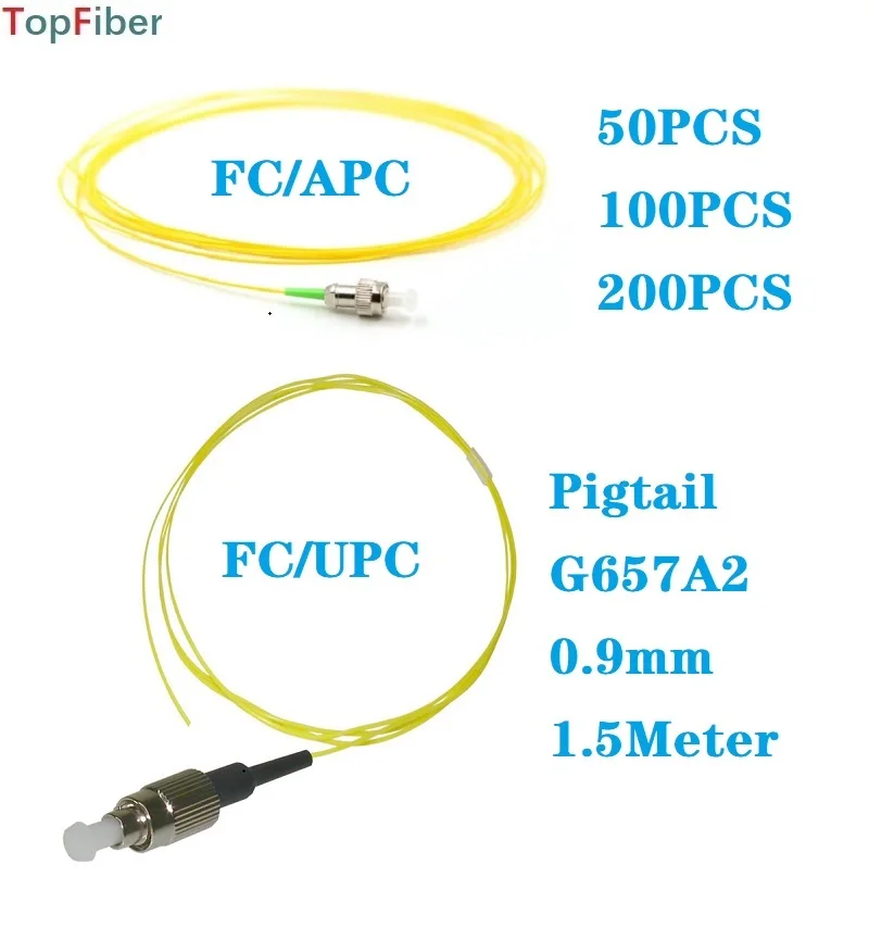 

50/100/200pcs 1.5Meter FC/APC FC/UPC fiber Optic Cable Pigtail Sx Core 9/125 SM G657A2 Fiber Optic Pigtail 0.9mm LSZH Yellow