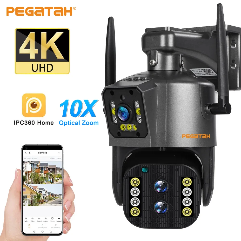 12 Megapixel WiFi Camera Outdoor 10x Zoom Triple Lens Dual Screen Surveillance Camera Monitor Auto Tracking Surveillance Camera fhd wifi ip camera cctv video surveillance camera 4x digital zoom security wireless outdoor monitor night vision smart tracking