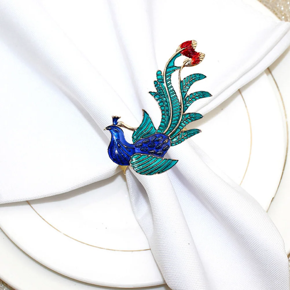 

Jeweled Napkin Rings Set Vintage Metal Crystal Rustic Peacock Holders for Beautiful Dinner Table Decor