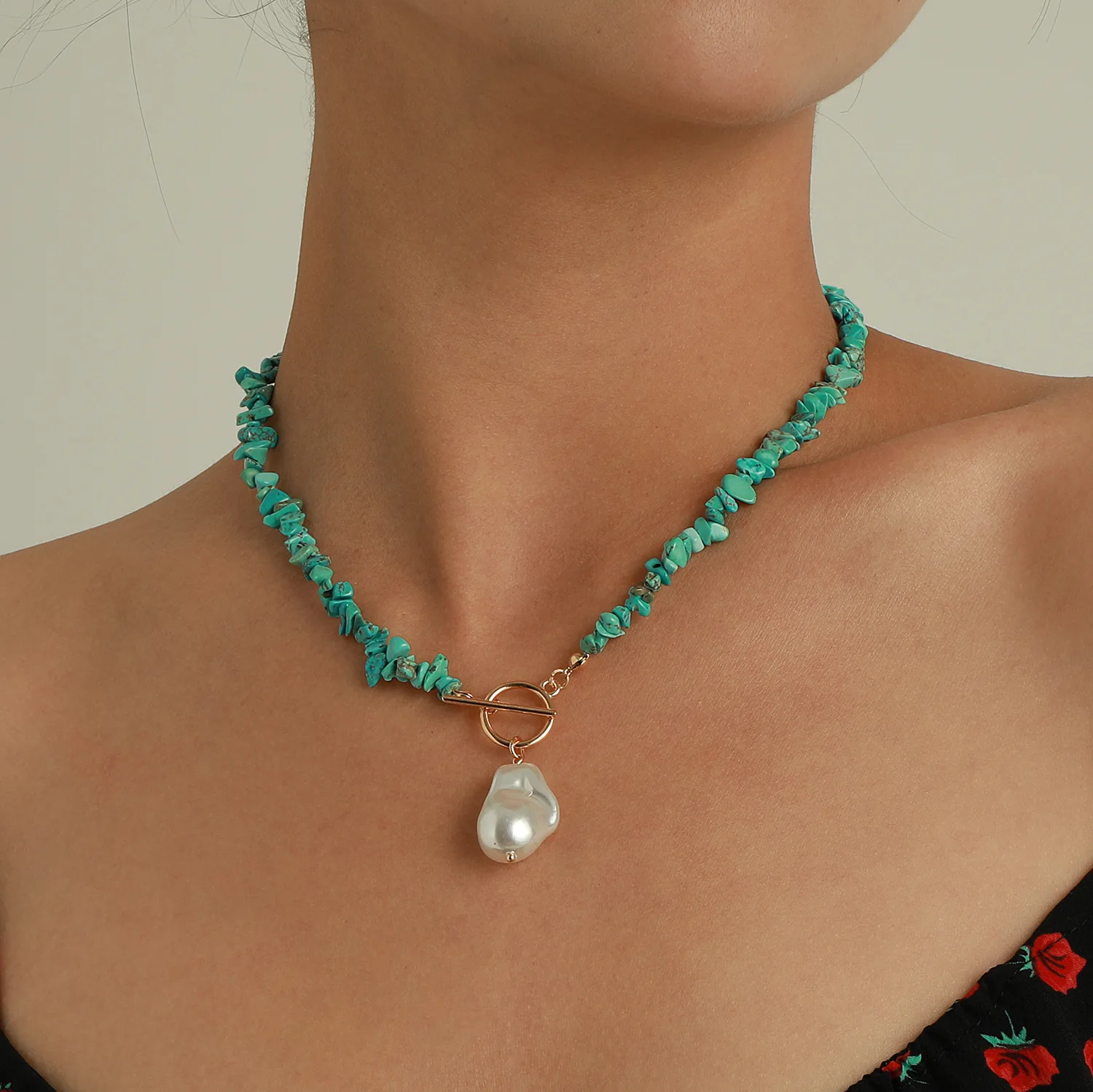 MODOMA 2023 New Simple Pearl Pendants Turquoise Necklace