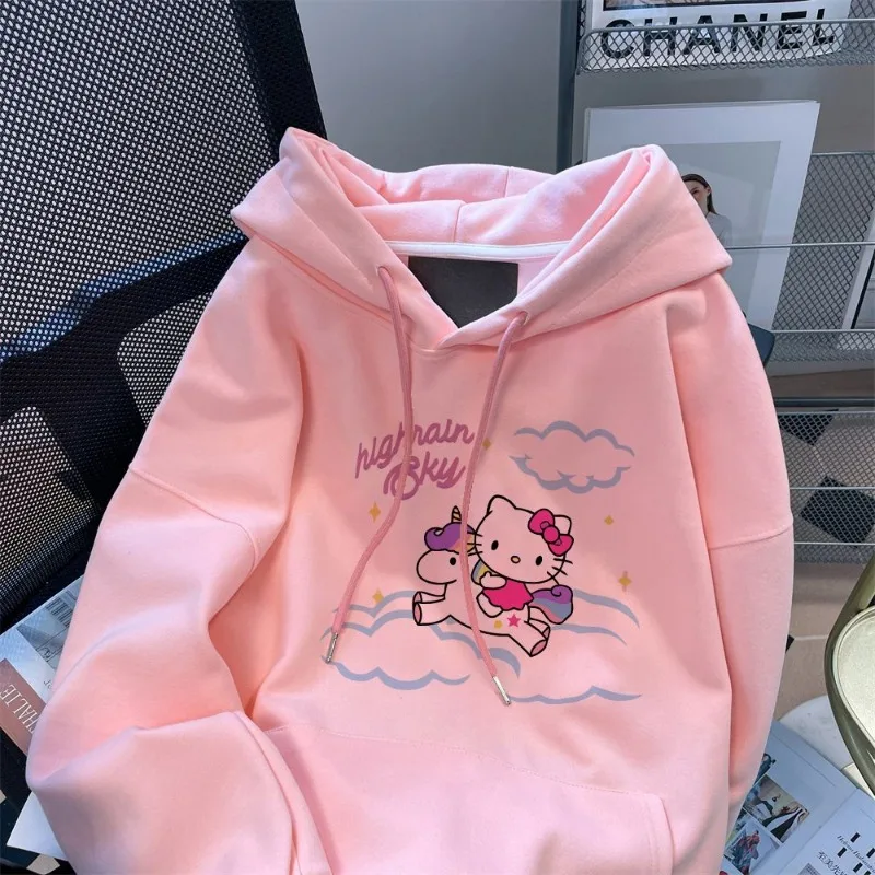 Sanrio Hello Kitty Hooded Sweatshirt Women Autumn Winter Y2k Clothes Cartoon Long-sleeved Sweatshirt Casual Fashion Coat Top