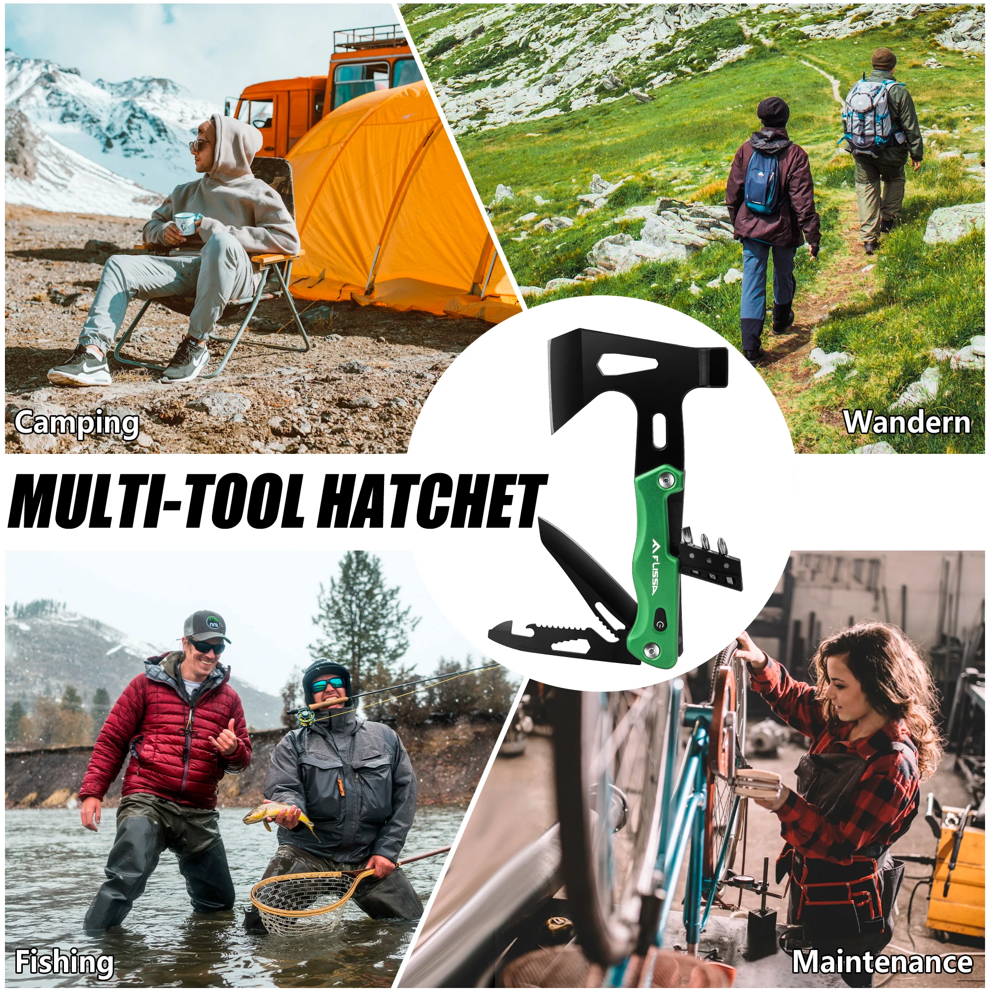 FLISSA 14 in 1 Multitool Camping Hatchet with Sheath Multifunctional Ax with LED Light Camping Woodworking Outdoor Survival Tool 6