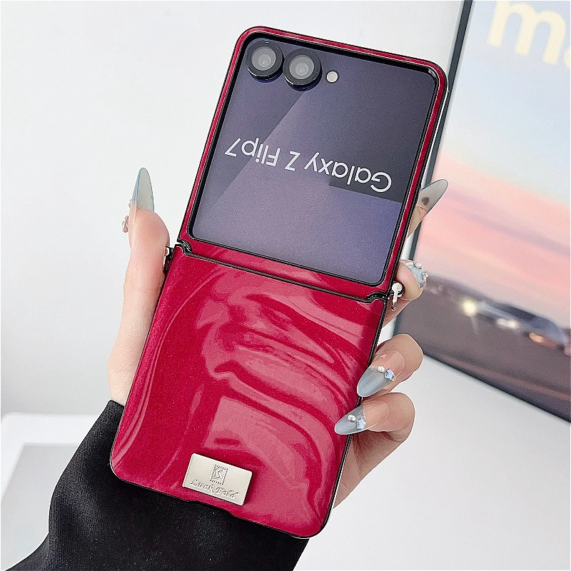 Luxury Water Ripple Leather Case with Nameplate and Lanyard - Fashion Back Cover