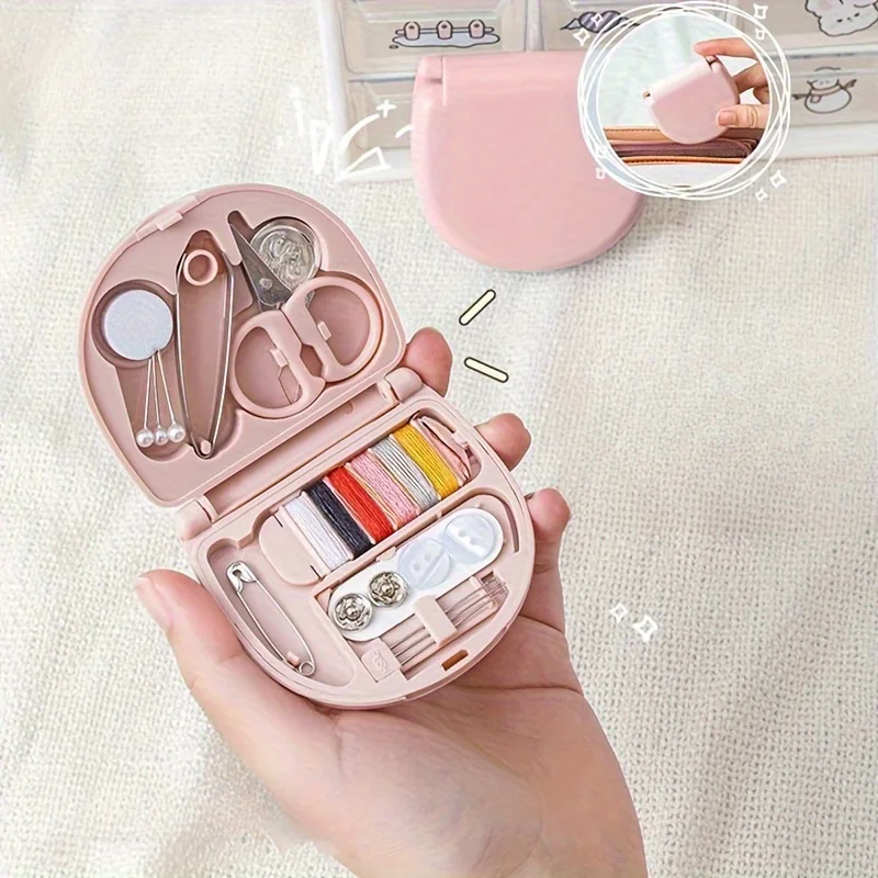 Heart Sewing Kit Portable Plastic Box Thread Needles Buttons Complete Set for Travel Home Wedding  Cute Heart Design Gift