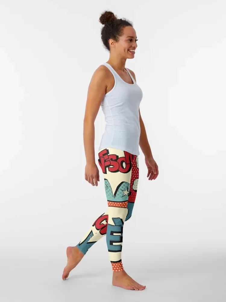 Set of Comics Bubbles in Pop Art Style. Expressions Awesome, Hey, Smack, Zzz Leggings sports shirts gym Womens Leggings