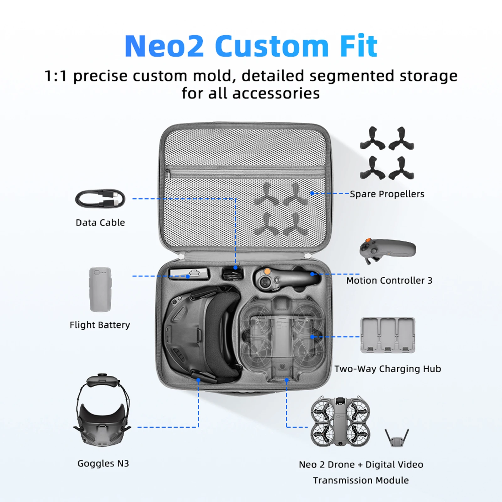 DJI Neo 2 액세서리용 휴대용 숄더백 보관함 보호 가방 보호용 숄더 파우치 (조절 가능한 스트랩 포함)