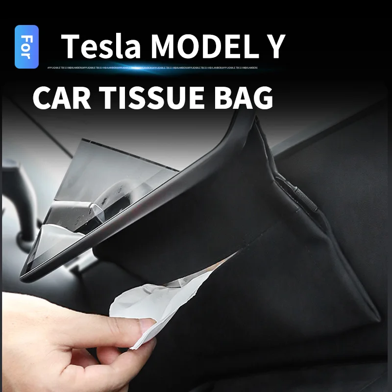 

Car Tissue Box For Tesla Model Y Model 3 Suede bag Leather Organizer Car Armrest Box Seat Buckle Elastic Band Soft Storage Box