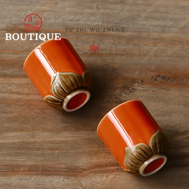 60ml Creative Persimmon Lotus Throne Teacup Sample Tea Cup Personal Master Cups Japanese Sake Cup Tableware Supplies Craft