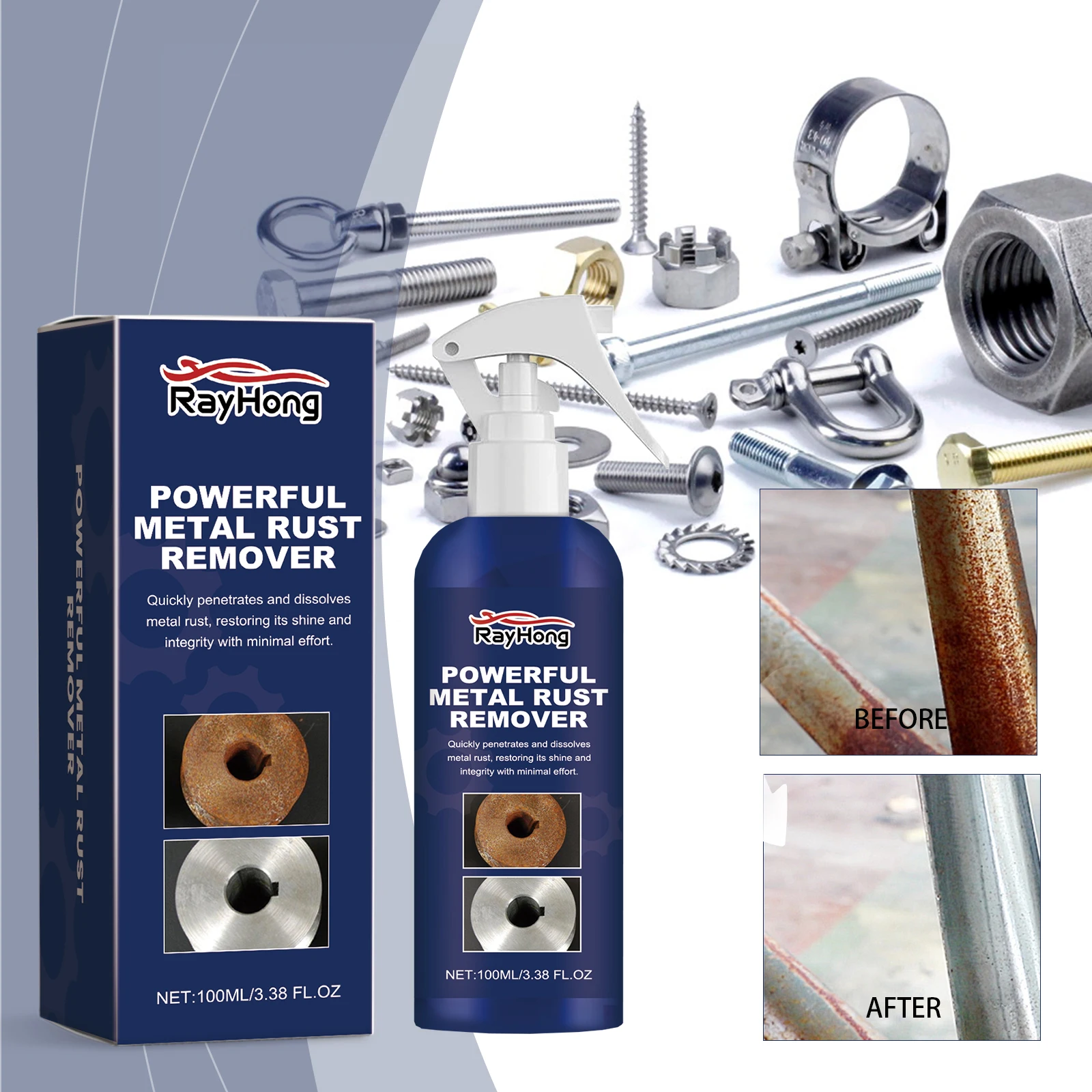 New Powerful Metal Rust Removal, Powerful Metal Rust Remover, Car Remover Spray Surface Paint Car Cleaning