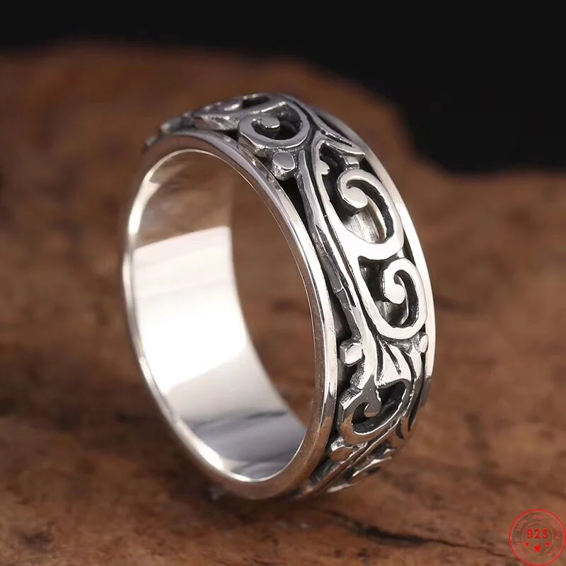 

Genuine S925 Sterling Silver Rings for Women Men New Fashion Eternal Rattan Pattern Rotatable Punk Jewelry Free Shipping