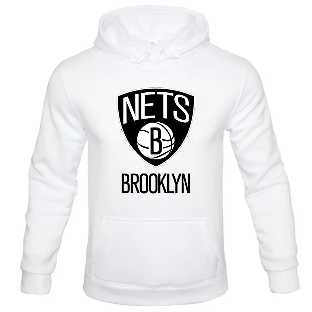 'NETS BROOKLYN' Men's Fleece Hoodie Casual Sports Hoodie Men's Clothing Street Fashion Letter Print Plus Size Hoodie