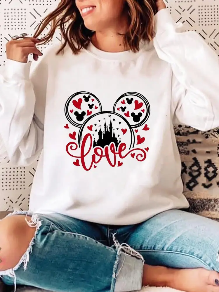 

Casual Autumn Spring Female Pullovers Holiday Graphic Sweatshirt Cartoon Sweet Love90s Disney Fashion Print Women Mickey Mouse